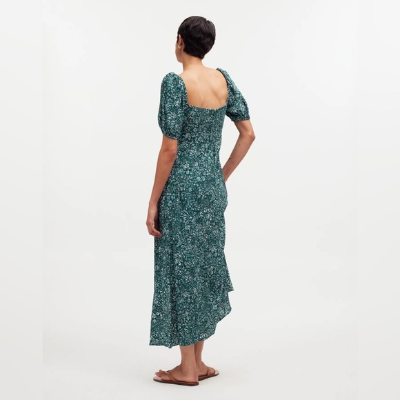 MADEWELL Puff Sleeve Sweetheart Neckline Green Ditsy Floral Midi Dress size 14 - Picture 4 of 16
